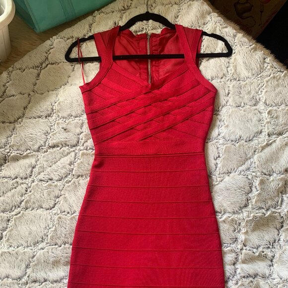 GUESS Mirage Red Bandage Mini Dress with Mesh Trim - Picture 3 of 8